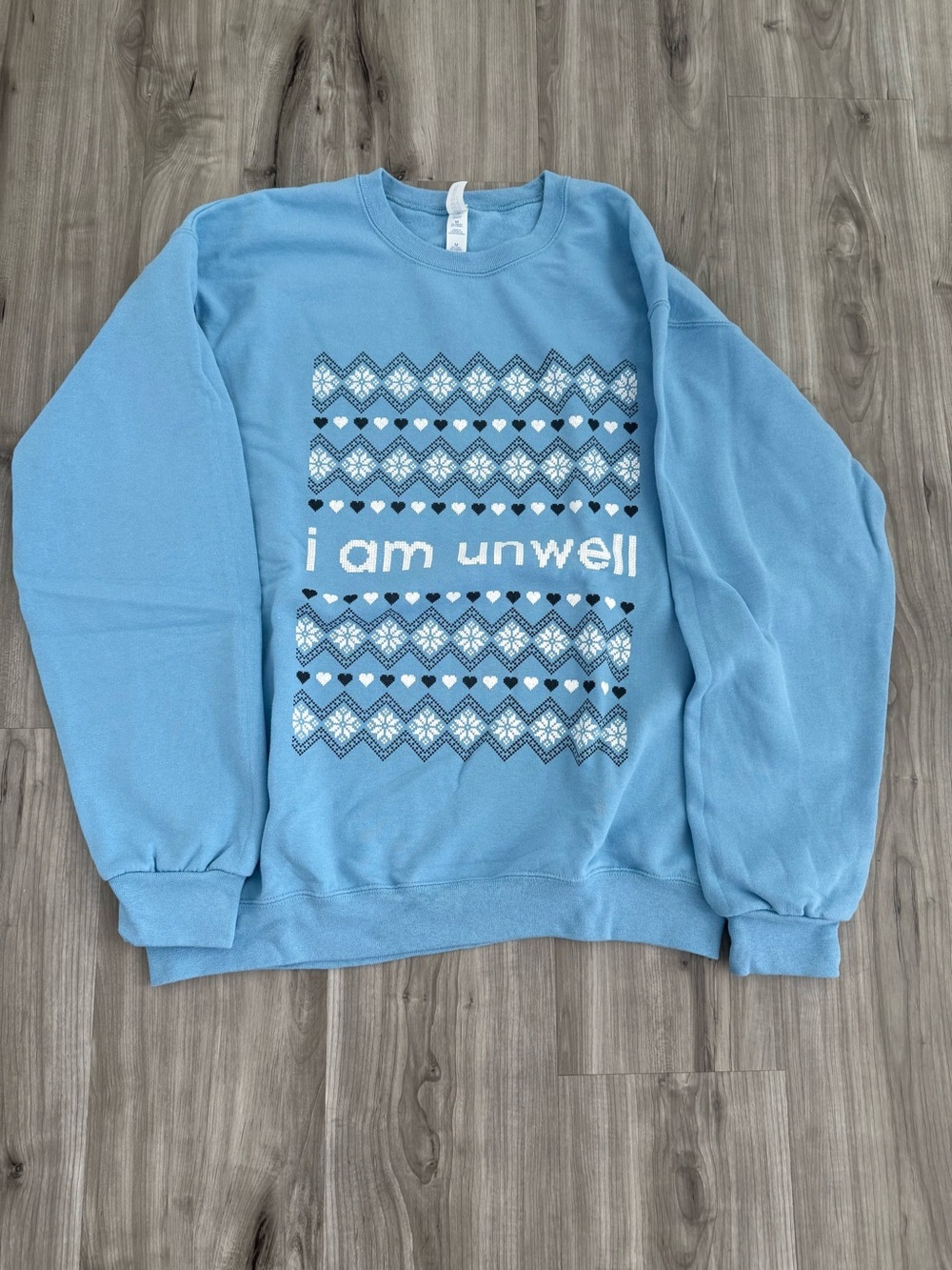 Light Blue Holiday Graphic Crewneck Sweatshirt - I Am Unwell Barstool